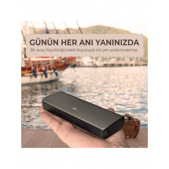 Bix PB203 20000MAH USB ve Type-C Pd 20W Çift Çıkışlı Dijital Ekranlı Powerbank Gri