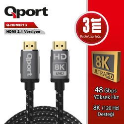QPORT (Q-HDMI213) ALTIN UCLU 3M 8K HDMI2.1 KABLO QPORT (Q-HDMI213) ALTIN UCLU 3M 8K HDMI2.1 KABLO