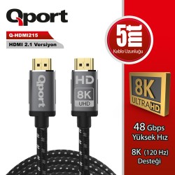 QPORT (Q-HDMI215) ALTIN UCLU 5M 8K HDMI2.1 KABLO QPORT (Q-HDMI215) ALTIN UCLU 5M 8K HDMI2.1 KABLO
