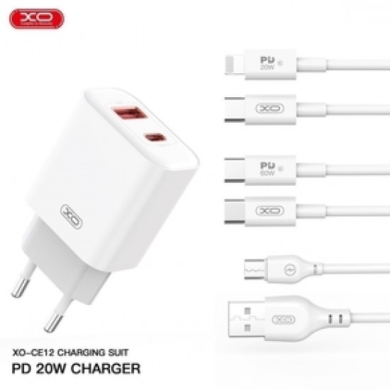 XO CE12 PD 20W Wall Charger + Micro USB Cable White