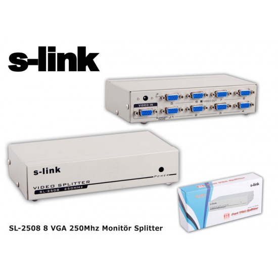 S-Link Sl-2508 8 Vga 250Mhz Monitör Splitter S-link SL-2508 8 VGA 250Mhz Monitör Splitter