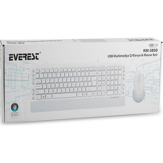 Everest Km-3850 Beyaz Q Multimedia Klavye + Mouse