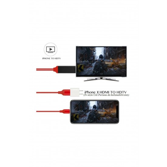 Alfais 4308 Lightning Hdmı Çevirici Dönüştürücü Tv Kablosu (iphone 5/6/7/8/x/xr/xs Plus Için Uyumlu