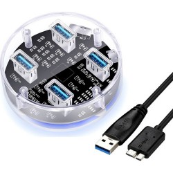 Alfais 4398 Şeffaf 4 Port USB 3.0 Hub Çoklayıcı Çoğaltıcı Switch