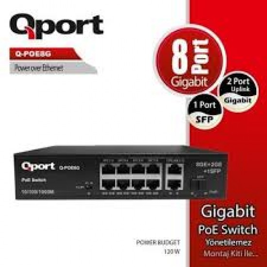 Qport Q-POE8M 8 PORT 10/100 + 2 PORT 10/100/1000 UPLINK POE SWITCH Qport Q-POE8M 8 PORT 10/100 + 2 PORT 10/100/1000 UPLINK POE SWITCH