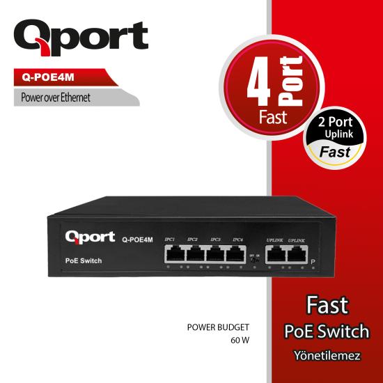 QPORT Q-POE4M 4 PORT 10/100 4 PORT POE 2 PORT UPLINK 60W YONETILEMEZ DESKTOP SWITCH  QPORT Q-POE4M 4 PORT 10/100 4 PORT POE 2 PORT UPLINK 60W YONETILEMEZ DESKTOP SWITCH