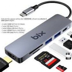 Bix BX09HB Type-C to 2*USB 3.2 4K/30Hz HDMI SD TF Kart Okuyucu Çoklayıcı Hub Adaptör 