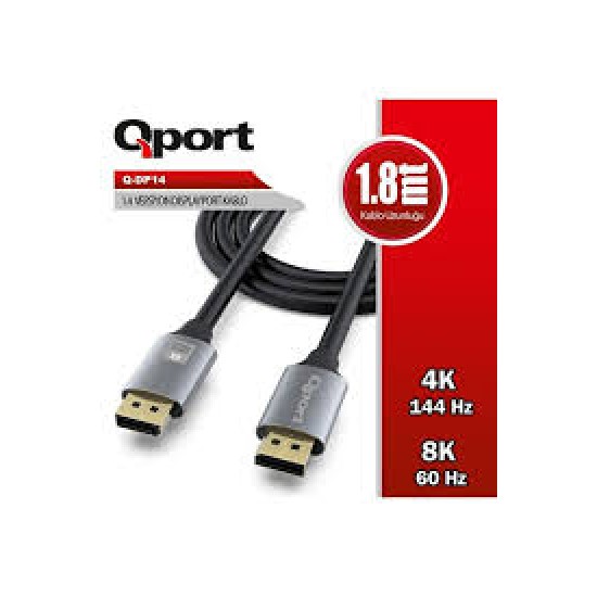Qport Q-DP14 1.8 m 8K DisplayPort Kablo Qport Q-DP14 1.8 m 8K DisplayPort Kablo