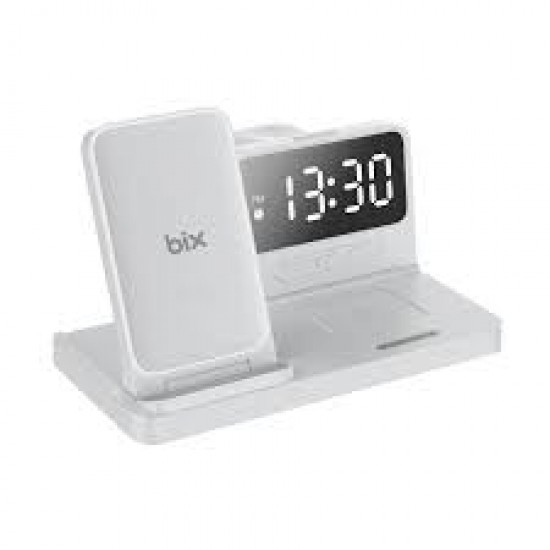 Alarmli Saat Özellikli 15W Akıllı Telefon TWS Kulaklık Akıllı Saat için Çok Fonksiyonlu Kablosuz Şarj Standı iPhone AirPods için Wireless Şarj Kaynağı Beyaz 