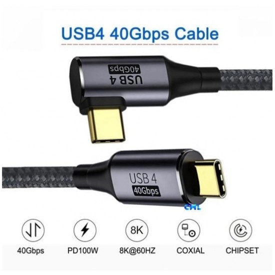 90 derece TYPE-C to TYPE-C USB4 kablo 40Gbps ile 100W şarj UHD 8K 5K 4K @ 60Hz USB4.0 Thunderbolt3/4 ile uyumlu 0,5 CM