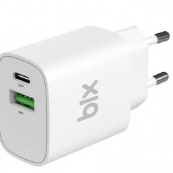 Bix 20W PD – QC Çift Portlu Duvar Şarj Cihazı – 2 Bağlantı Noktalı – Beyaz
