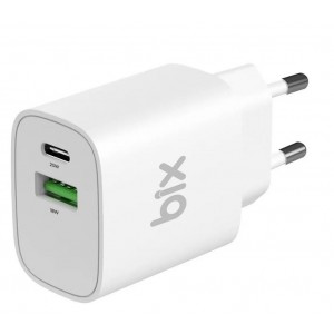Bix 20W PD – QC Çift Portlu Duvar Şarj Cihazı – 2 Bağlantı Noktalı – Beyaz