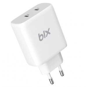 Bix 50W PD 2*Type-C Duvar Şarj Cihazı – 2 Bağlantı Noktalı – Beyaz