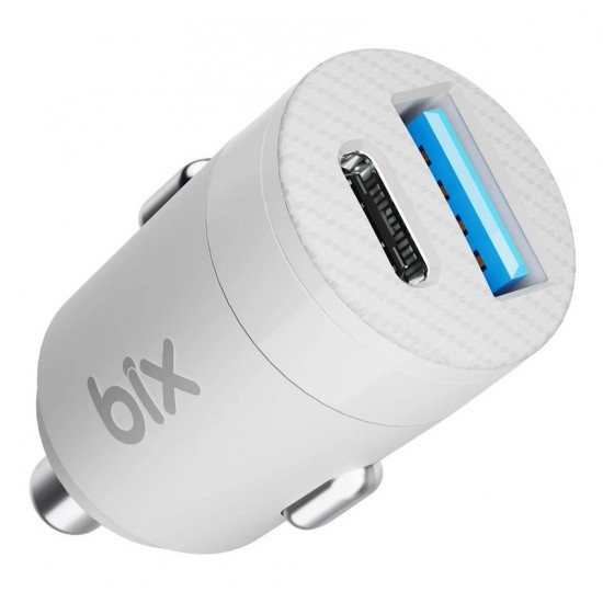 Bix 65W PD Type-C & USB-A Çift Portlu Hızlı Şarj Özellikli Araç İçi Şarj Cihazı – Beyaz
