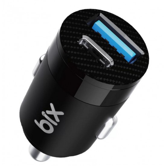 Bix 65W PD Type-C & USB-A Çift Portlu Hızlı Şarj Özellikli Araç İçi Şarj Cihazı – Siyah