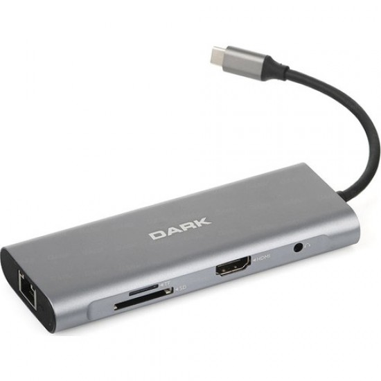 Dark USB 3.1 Type C 9 in 1 Ethernet - HDMI - TF SD Kart Okuyucu - USB 3.0 - Kulaklık Çevirici HUB