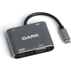 Dark USB 3.1 Type-C' to 4K Ultra HD 1080p Hdmi/VGA/Pd Şarj/Usb 3.0 4in1 Çevirici Hub Adaptör (DK-AC-U31XHDV) Dark USB 3.1 Type-C' to 4K Ultra HD 1080p Hdmi/VGA/Pd Şarj/Usb 3.0 4in1 Çevirici Hub Adaptör (DK-AC-U31XHDV)