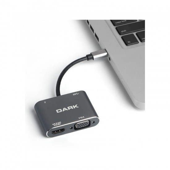 Dark USB 3.1 Type-C' to 4K Ultra HD 1080p Hdmi/VGA/Pd Şarj/Usb 3.0 4in1 Çevirici Hub Adaptör (DK-AC-U31XHDV)
