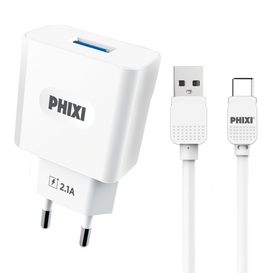 Phixi PCH221T Force Akım Korumalı 2.1A Type-C USB Kablolu Şarj Cihazı