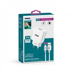 Phixi PCH221T Force Akım Korumalı 2.1A Type-C USB Kablolu Şarj Cihazı