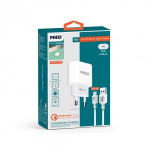 Phixi Force Akım Korumalı 15W / 3A Qualcomm 3.0 Micro USB Kablolu Şarj Cihazı