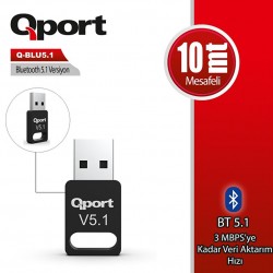 QPORT Q-BLU5.1 BLUETOOTH 5.1 USB ADAPTÖR DONGLE  QPORT Q-BLU5.1 BLUETOOTH 5.1 USB ADAPTÖR DONGLE