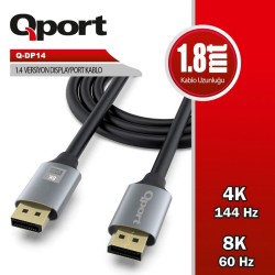 QPORT Q-DP14 Displayport 1.4V 2MT Kablo QPORT Q-DP14 Displayport 1.4V 2MT Kablo