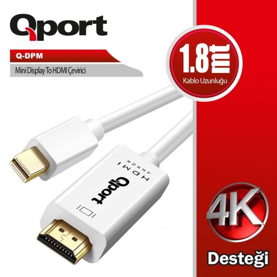 QPort Q-DPM 1.8 Metre Mini Display Port HDMI Kablo