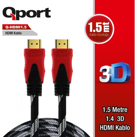 QPORT Q-HDMI1.5 HDMI TO HDMI 1.5 METRE ALTIN UÇLU KABLO