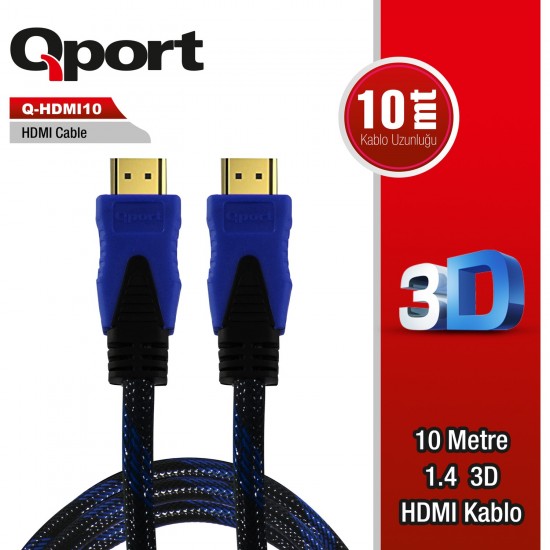 QPORT Q-HDMI10 HDMI TO HDMI 10 METRE ALTIN UÇLU KABLO