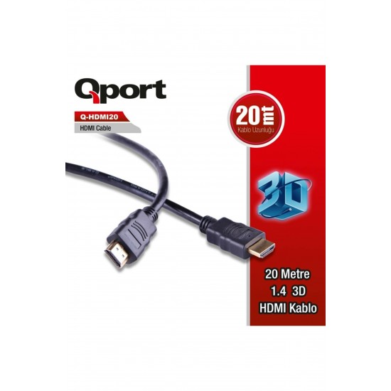 QPORT Q-HDMI20 HDMI 1.4 3D ALTIN UÇLU HDMI KABLO 20 MT