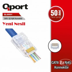 QPORT Q-J600Y YENİ NESİL CAT6 50 ADET RJ-45 KONNEKTÖR QPORT Q-J600Y YENİ NESİL CAT6 50 ADET RJ-45 KONNEKTÖR