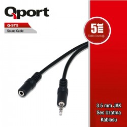 QPORT  Q-ST5 3.5" SES - STEREO UZATMA KABLOSU (ERKEK - DİŞİ) 5 METRE QPORT  Q-ST5 3.5" SES - STEREO UZATMA KABLOSU (ERKEK - DİŞİ) 5 METRE