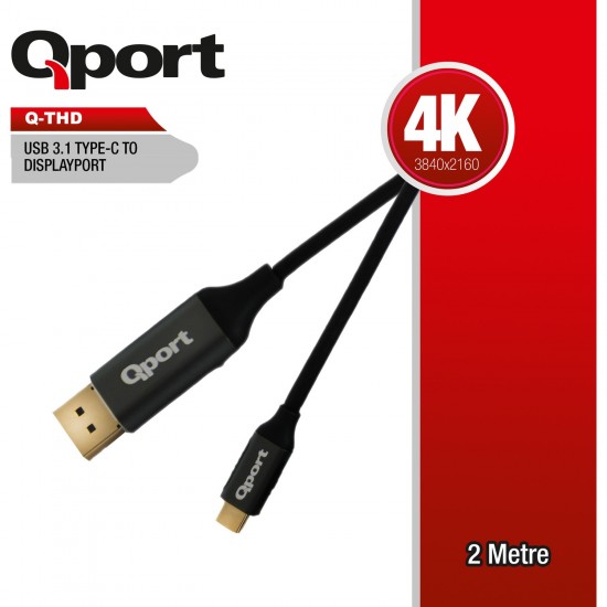 QPORT Q-THD USB 3.1 TYPE-C TO DİSPLAYPORT ÇEVİRİCİ KABLO SİYAH 4K 2 METRE