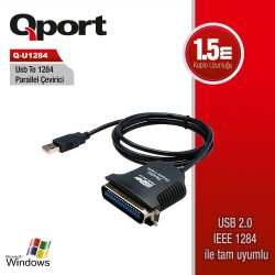 QPORT Q-U1284 USB 2.0 TO IE1284 LPT ÇEVİRİCİ 1,5 METRE QPORT Q-U1284 USB 2.0 TO IE1284 LPT ÇEVİRİCİ 1,5 METRE