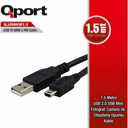 QPORT Q-USBKM1.5 USB TO MİNİ 5 PIN KABLO QPORT Q-USBKM1.5 USB TO MİNİ 5 PIN KABLO