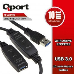 QPort Q-UZ3100 USB 3.0 10 Metre Uzatma Kablosu  QPort Q-UZ3100 USB 3.0 10 Metre Uzatma Kablosu