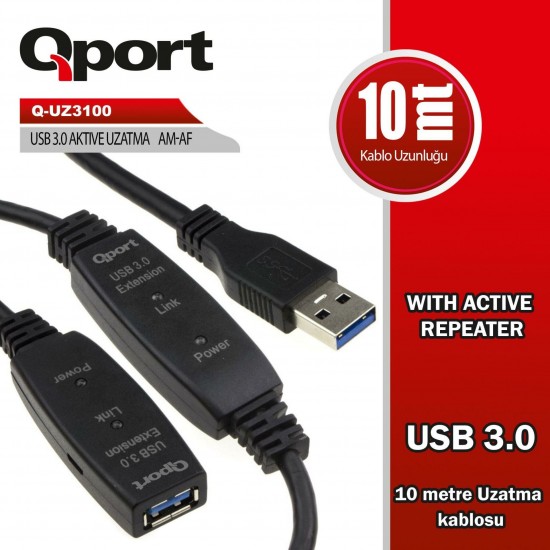 QPort Q-UZ3100 USB 3.0 10 Metre Uzatma Kablosu
