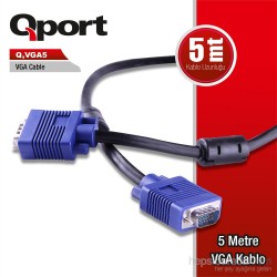 QPORT Q-VGA5 15 PIN FILTRELI 5METRE ERKEK ERKEK MONİTÖR KABLO QPORT Q-VGA5 15 PIN FILTRELI 5METRE ERKEK ERKEK MONİTÖR KABLO