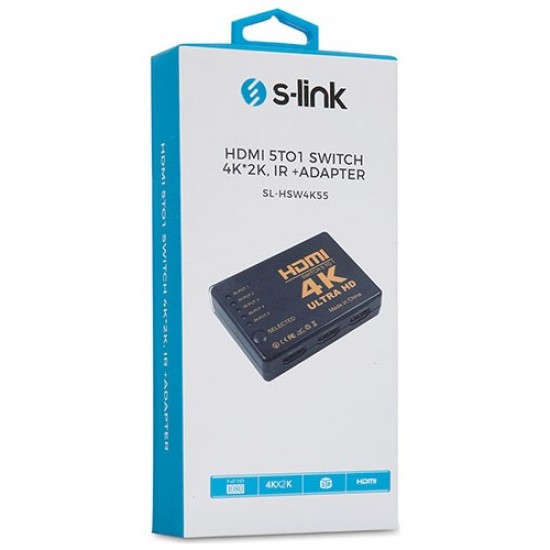 S-Link SL-HSW4K55 HDMI 5 to1 Swıtch 4K x 2K LR +Adaptör