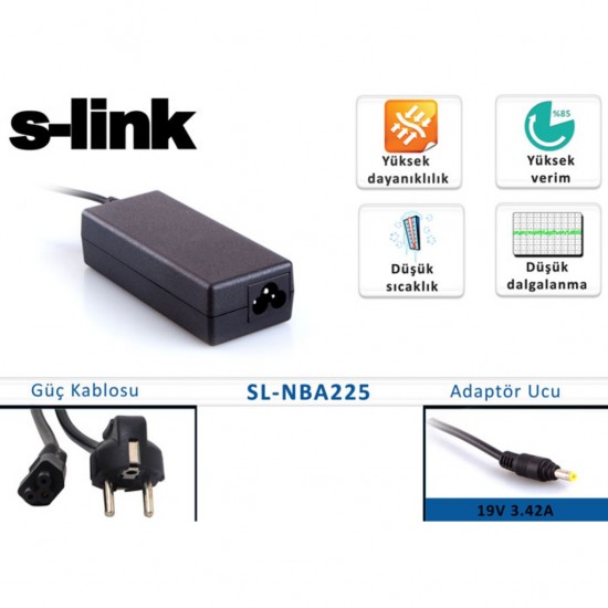S-link SL-NBA225 19V 3.42A 1.7mm-4.0mm Standart Adaptör