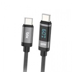 X06CC Type-C to Type-C 60W  LED Dijital Ekranlı Şarj ve Data Kablosu 1 Metre